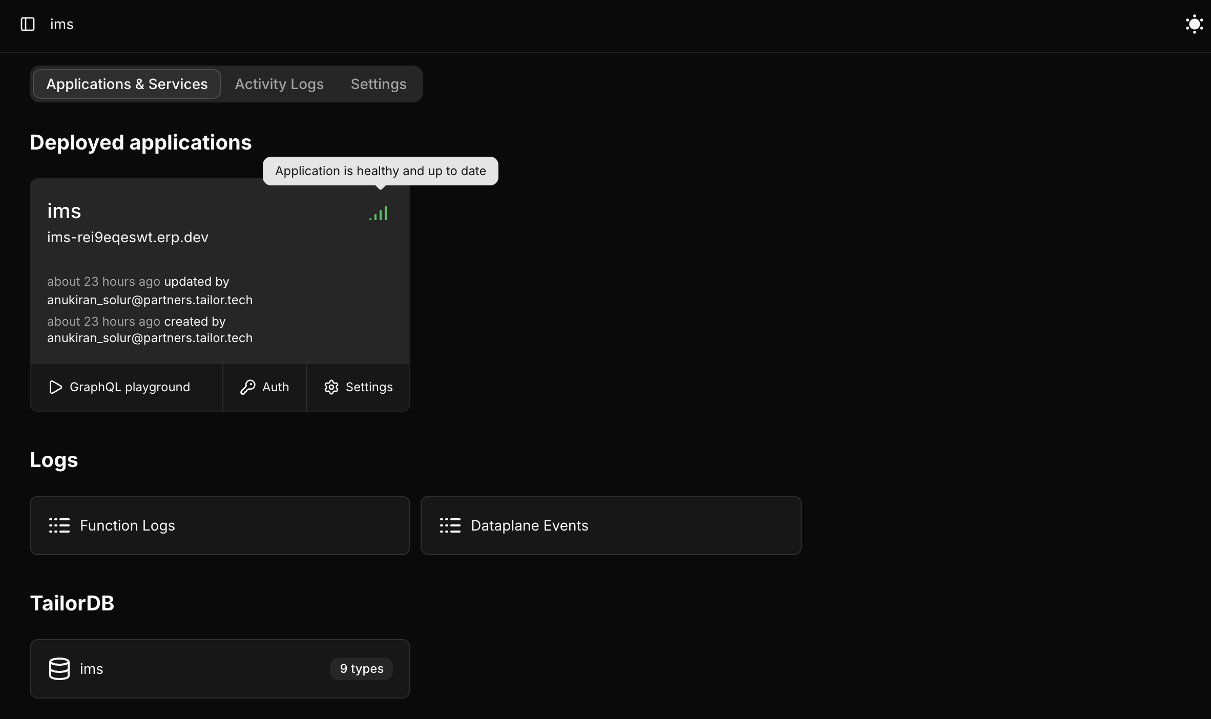 Console – Application Health Indicator