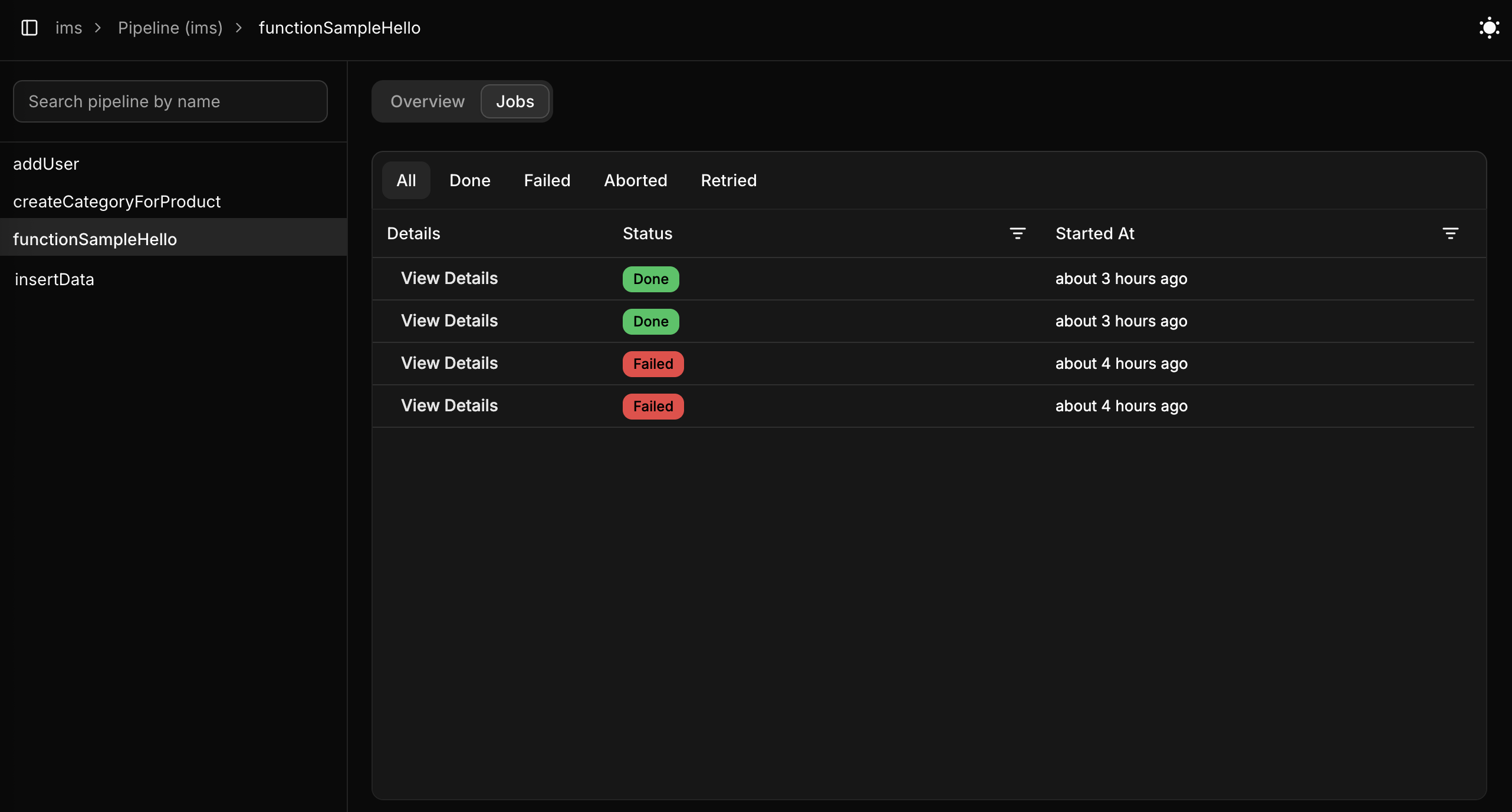 Console – Pipeline resolver execution logs