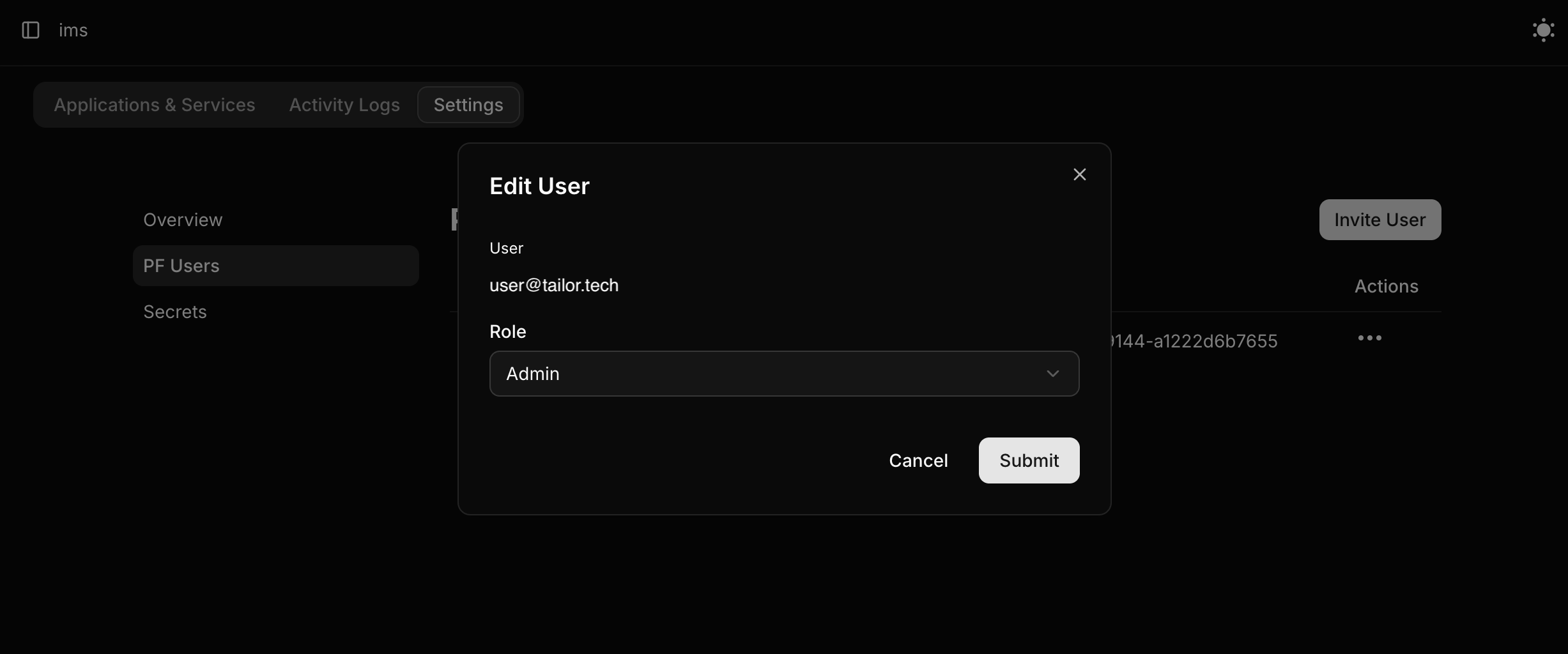Console – edit role save dialog