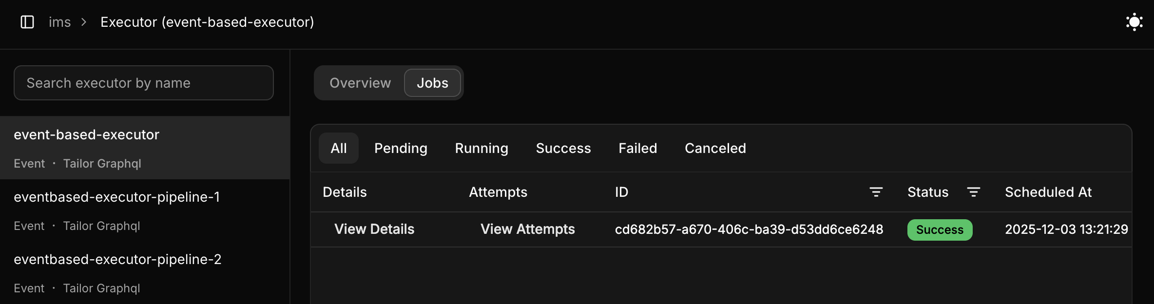 Tailor Console Executor Jobs