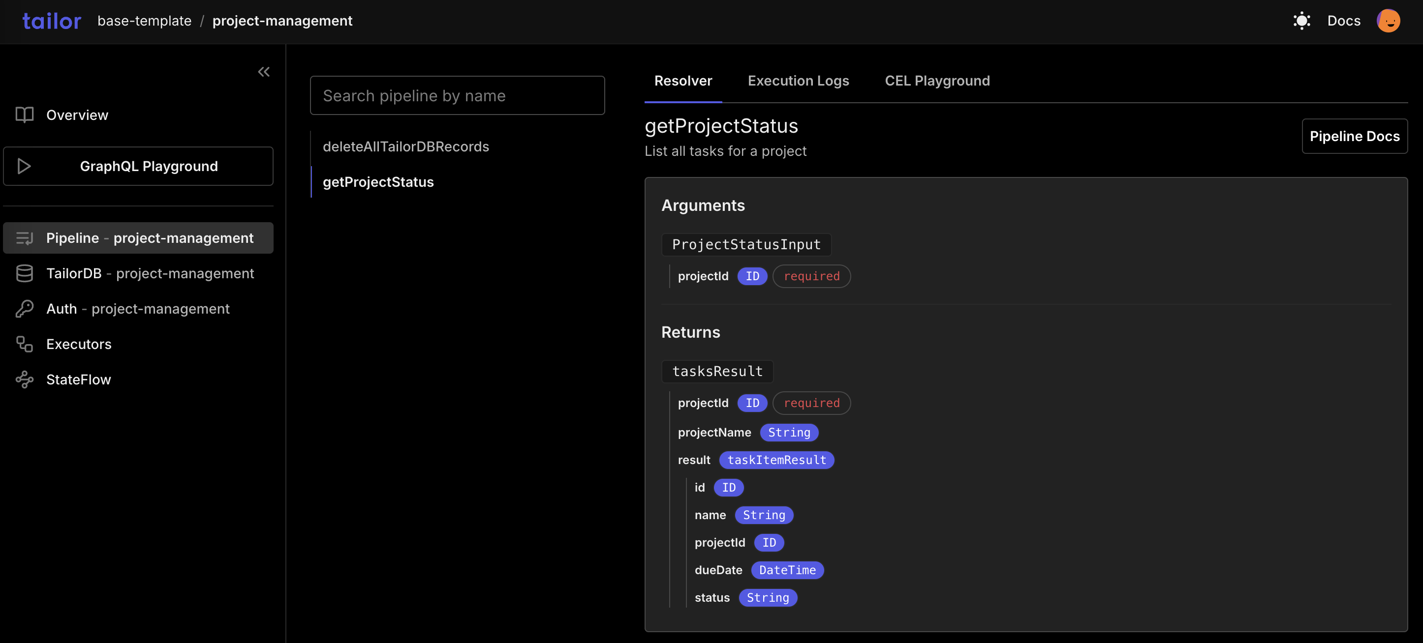 GetProjectStatus Pipeline Resolver