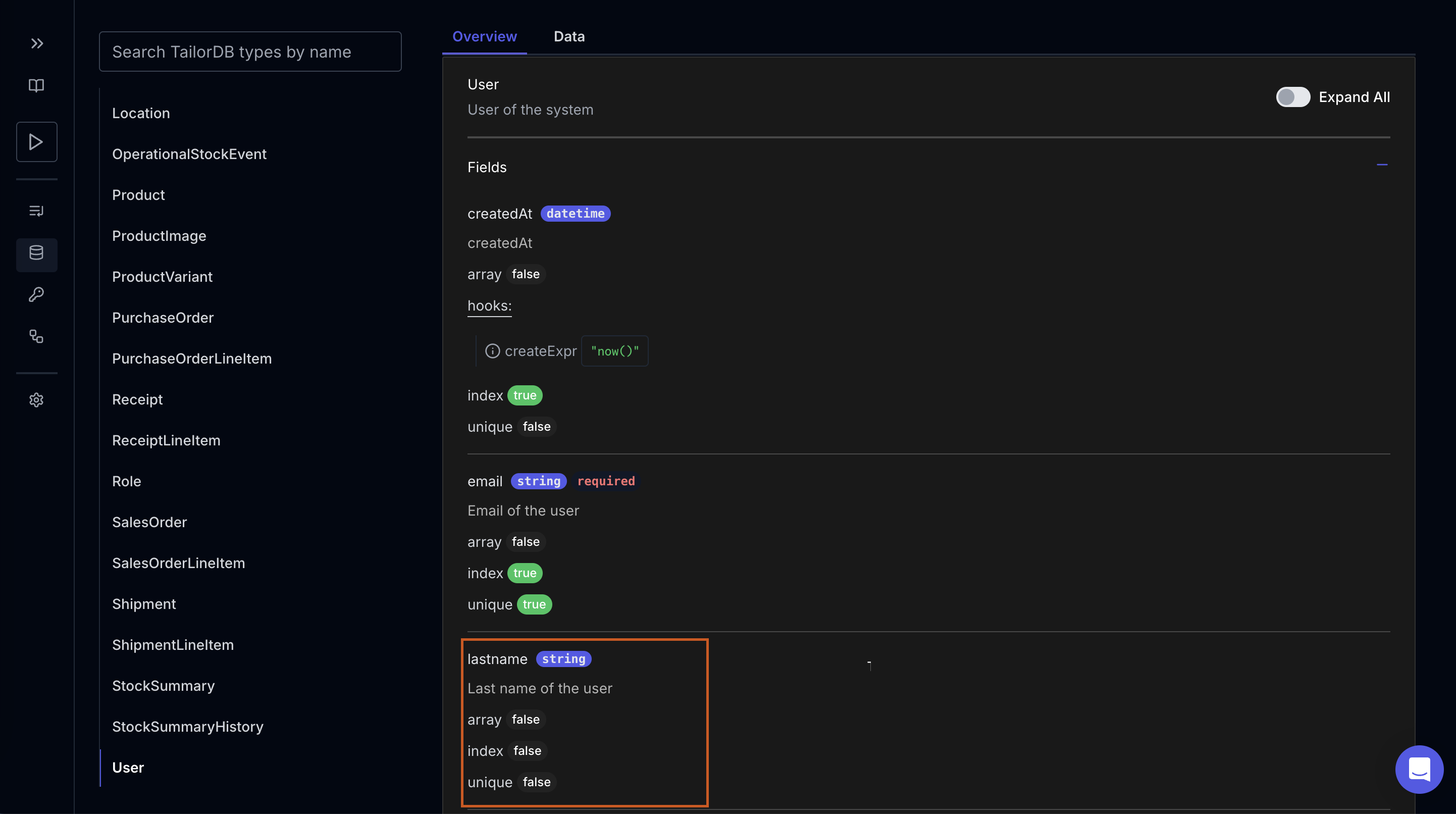 Schema overview page