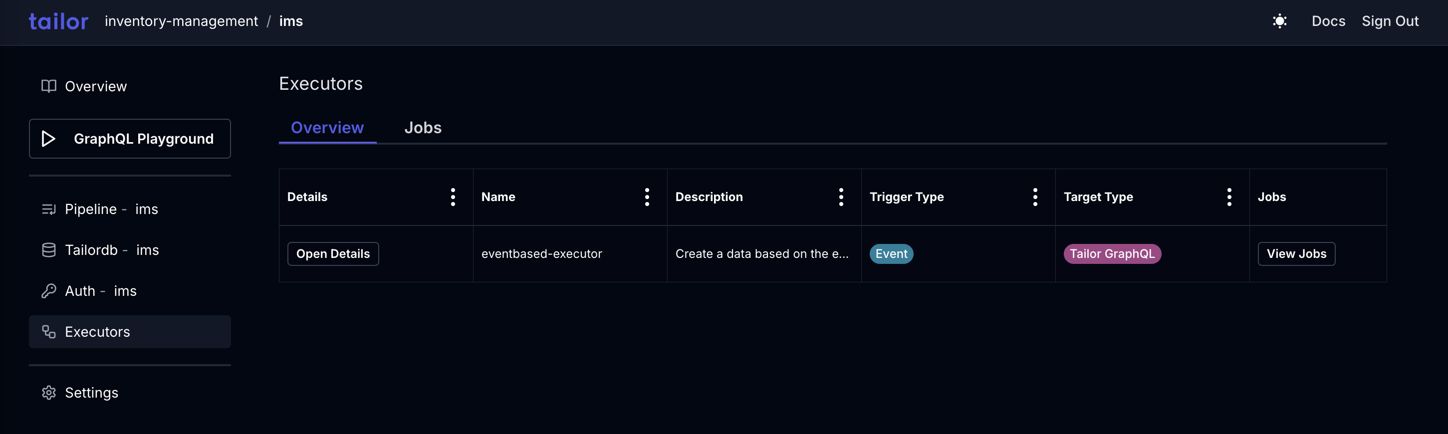 Tailor Console Executors Overview